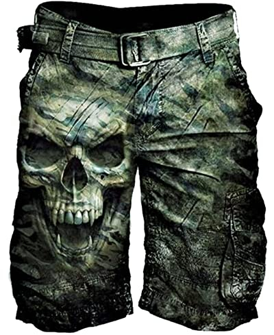 KAMEIMEI Herren Beachshorts Badehose Wikinger Odin Schädel Totenkopf Swim Trunks Vielfarbig 3D Print Grafik mit Mesh-Futter Strand Kurze Hose Laufen Shorts mit Tunnelzug Taschen
