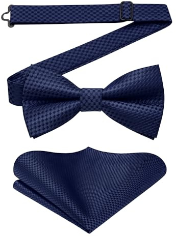 Enlision Navy Blue Bow Ties for Men Pre-tied Bow Tie and Pocket Square Set Formal Classic Bowtie and Handkerchief Adjustable Dickie Bowties for Wedding Party Banquet