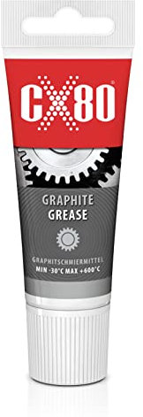 CX80 Lubrificante in grafite: grasso lubrificante ad alta temperatura con 15% grafite, per trasmissioni aperte, pantografi e componenti resistenti alle intemperie, da -30 °C a +600 °C, tubo da 40 g