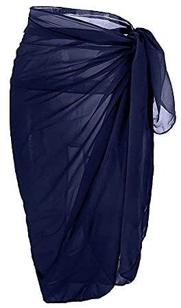 Beach Sarongs Wrap for Women - Long Beachwear Sarong Bikini Beach Cover Up Chiffon Swimsuit Wrap Skirts Ladies Summer Sexy Swim Sarong for Holiday Navy Blue