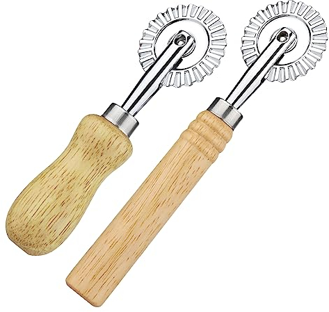 2 Pezzi Rotella Taglia Ravioli, Rotella Ravioli con Manico Lungo e Corto in Legno Rotella Tagliapasta per Ravioli in Lega di Zinco per Cucina