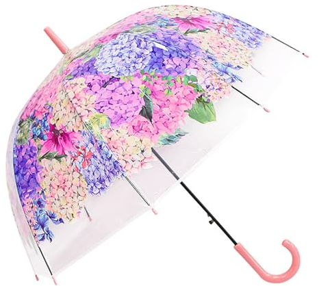 Chesoon Parapluie rose fleur pour femmes Dôme transparent Coupe-vent Parapluie de pluie ouvert automatiquement avec 8 nervures et poignée incurvée,Rose