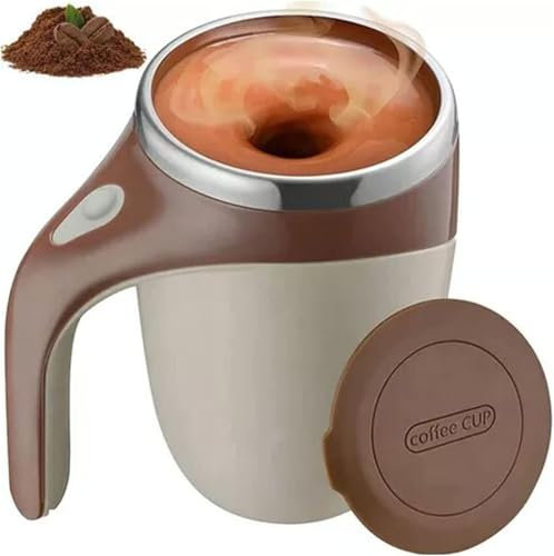 Selbstrührende Kaffeetasse, Automatische Magnetische Rührkaffeetasse aus Edelstahl, Selbstrührende Tasse Mit Deckel Für Kaffee, Milch, Kakao(Kaffee)