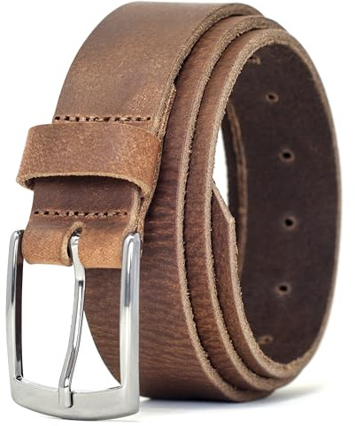 Ashford Ridge Made in England 35mm Full Grain Leather Belt with Classic Silver Buckle - Vintage Brown XL