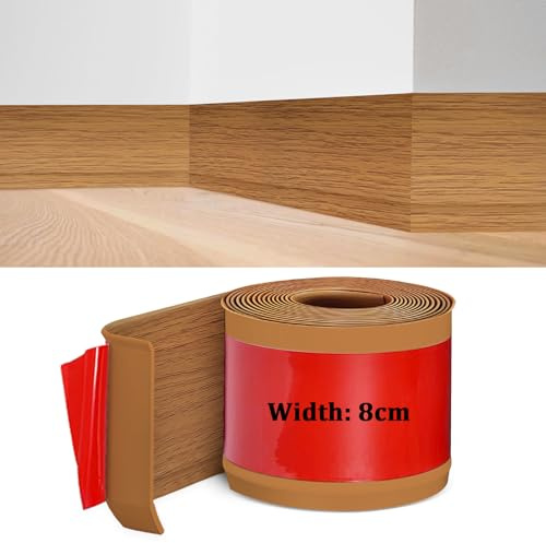 Battiscopa in PVC Rovere Giallo 8 cm x 5 Metri - Adesivo Binario di Transizione del Gap nel Muro - Decorativo per Cucina, Bagno, Soggiorno