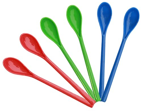 QZKJQDD Lot de 6 cuillères à glace, cuillères à latte macchiato, cuillères à café, cuillères en plastique, cuillères longues, petites cuillères, pour mélanger la glace, les tasses à miel, les