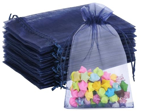 G2PLUS Navy Blue Organza Gift Pouches 10x15 cm: Medium Favor Bags, 50 PCS | Wedding Jewelry Bags, Clear Mesh Pouches for Wedding, Christmas, Birthday, Anniversary