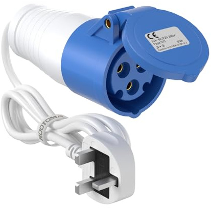 ROOTOMA Camping Electric Hook Up Cable 16Amp to 13Amp Adapter for Caravan Campervan Motorhome Accessories, 220~250V Fused UK Plug (1M)