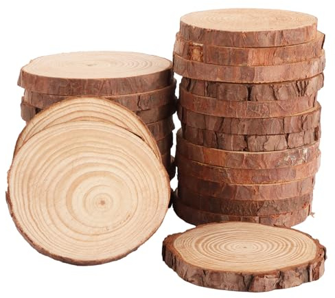 ASelected 24 Pack Wooden Discs Tree Shaped Discs, Wood Disc, Undrilled Tree Shaped Discs, Diameter 9-10 cm Thickness 10 mm, Wooden Disc Decorations for Weddings, DIY Crafts, Christmas Decorations