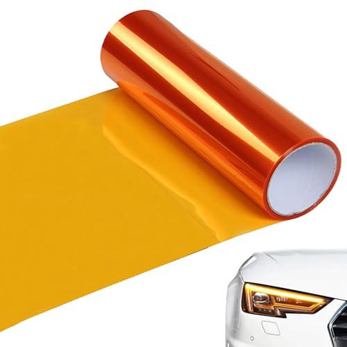 Lámina Tintada para Coche,Lámina para Faros,Delanteros para Faros,Láminas de Tintado para Traseros,Naranja Transparente PVC Vinilo Película Autoadhesiva de Tinte de Luz para Automóvil (30x120cm)