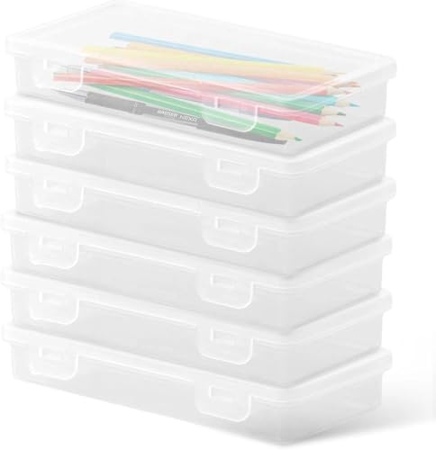 Zamety 6 st pennfodral, stapelbar transparent pennlåda, 19 x 9,5 x 3 cm pennlåda förvaring, pennorganisatör för brevpapper akvarellpennor penselpennor ritverktyg