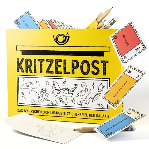 Toleva Kritzelpost - Das lustige Zeichenspiel für 4-16 Personen I Partyspiele für Erwachsene wie stille Post - Extrem witziges Gemeinschaftsspiel & Familienspiel ab 8 Jahren | Kleines Mitbringsel