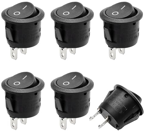 GoXydrac 6 Pièces Interrupteur 12 V,Interrupteur Noir Rond,Mini Interrupteur a Bascule,Bouton on off,Bouton 12v, pour Voiture, Bateau, Appareils Ménagers