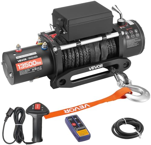 VEVOR Treuil Électrique 12 V CC 6100 kg avec Corde Synthétique Φ 9,5 mm x 26 m, Télécommande sans Fil et Filaire, Étanchéité IP55, pour Remorquage de SUV, Jeep, Remorque, Bateau, Véhicule Tout-terrain