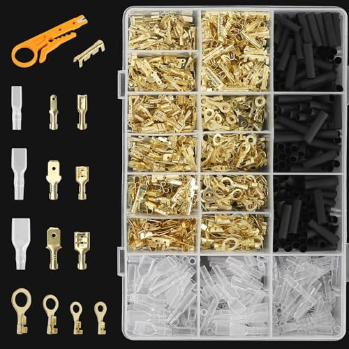 1 050 stycken kabelskor, platta plugghylsor, set 2,8 mm/4,8 mm/6,3 mm, kabelskor set M3/M4/M5/M6 ringkabelskor, hane kvinnlig kabelkontakt med isoleringshylsa, sortiment kit