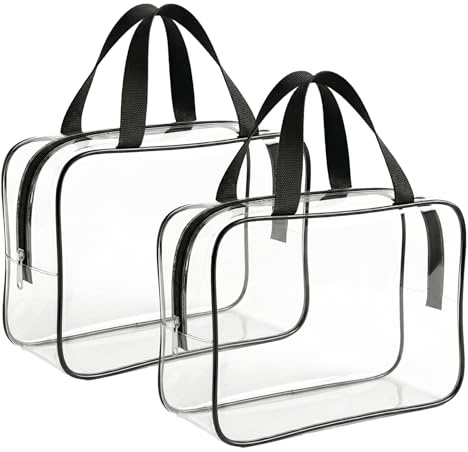 Gkhlg 2 Pack Clear Toy Storage Bags Plastic Board Game Storage with Handles Dustproof Toy Organiser Bags Toys Books Crafts Home Dorm Travel Closet Organization (Black, Large 11.81×8.66×3.94 in)