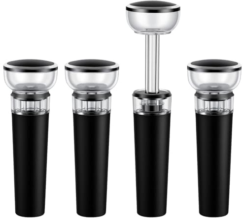HOTUT 4 Tapones de Vino, Bomba de vacío para Vino, tapón para Botellas, Bomba vacio, corchos, tapón Reutilizable, Mantiene el Fresco, Materiales TPE y acrílicos