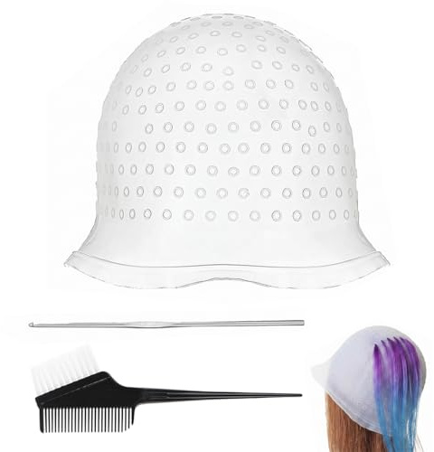 MLRUQRX 1 Cuffia per Meches Bianca con Spillo e Pettine Nero, Set di Attrezzi per Capelli, per Salone di Bellezza e Uso Domestico