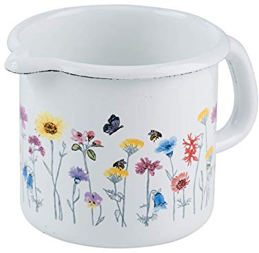 Riess, 0039-070, Schnabeltopf 10 0,75L, COUNTRY SONDEREDITION FLORA, Durchmessser 10 cm, Inhalt 0,75 Liter, Höhe 10 cm, Emaille, weiß, Induktion
