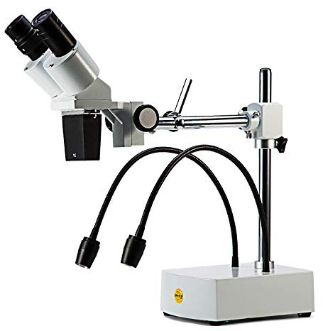Swift S41-20 Stereo Microscope, Professional Binocular Microscope 10X 20X,Boom Arm with Bifurcated gooseneck LED light,WF10x WF20x Eyepieces,1X Objective