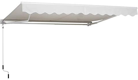 Outsunny Toldo para Patio Balcón Terraza y Jardín con Brazo articulado de Aluminio y Tela de Poliéster de 280g/m2 300x250cm Resistente al Agua y UV con Manivela Blanco
