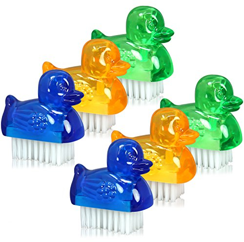 com-four® 6X Mini Handwaschbürsten im Enten-Design - Nagelbürste für Hand- und Nagel-Reinigung - Reinigungsbürsten in 3 Farben