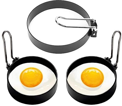 2 Anelli per Uova Antiaderenti, Stampo per Uova Rotondo in Acciaio Inossidabile Stampo per Frittata per Uova Con Manici Pieghevoli Albume D'uovo per Uova Fritte Involtini Di Uova Pancake 9x2 Cm