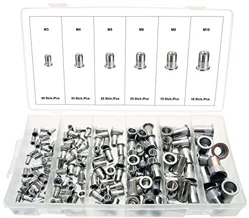 Assortimento di dadi per rivetti ciechi in acciaio inox/testa piatta inserti filettati M3 M4 M5 M6 M8 M10 150 pezzi