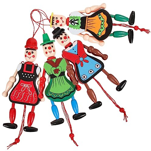 ABOOFAN 4Pc Funny Wooden Toy Ornaments Hanging Decoration Wood Puppet Doll Toys Wooden Hanging Puppet Toys Marionette Pull String Doll (Random Style)