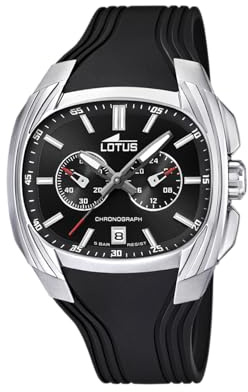 LOTUS Reloj Hombre Analógico de Caucho Negro - Movimiento de Cuarzo - Cronógrafo - Calendario - Cristal Mineral de Alta Resistencia - Resistente al Agua 5 ATM 15756/E Special Prices