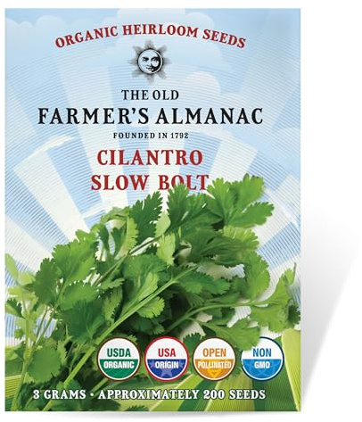 The Old Farmer's Almanac Heirloom Organic Cilantro Seeds (Slow Bolt) - Approx 200 Seeds - Certified Organic, Non-GMO, Open Pollinated, Heirloom, USA Origin