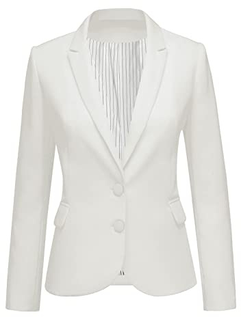 luvamia Women's Long Sleeve Formal Notch Lapel Button Down Blazer Pockets Jacket Womens Coat White Suit for Women Brilliant White with Striped Lining Size L (Size 12- Size 14)
