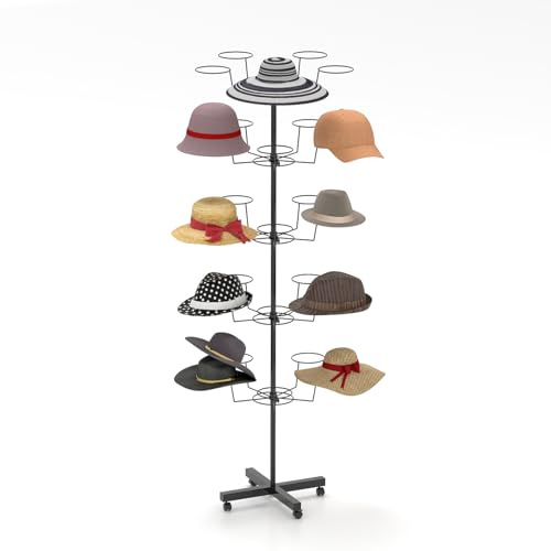 ybaymy Hattställ 5-nivåer hatthållare, vridbar perukställ mössstativ, stående hattstativ perukhållare, metallmössställ hatt förvaring för hattbutik, garderob