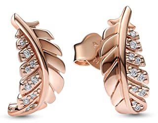 Pandora Moments Feather 14k rose gold-plated stud earrings with clear cubic zirconia