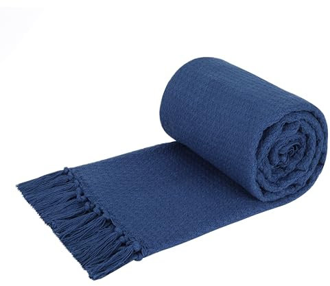 Scarlet Larkspur Cotton Throw Blanket for 1-Seater (127x152 cm) Navy - Lightweight, Super Soft, Reversible, All-Season Blanket for Bed, Sofa or Chair