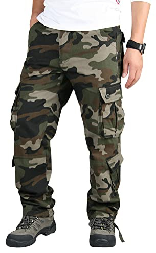 Onsoyours Hommes Printemps Automne Léger Pantalons Simple Style Longs Cargo Combat Pantalon Hommes Mode Travail Camo Armée Militaire Tactique Multi Poches Pantalon F Armée Verte XL