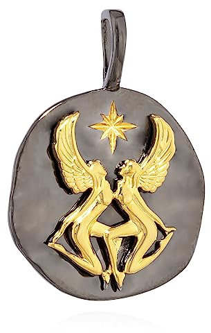 NKlaus 17mm Kettenanhänger Sternzeichen Zwillinge 925 Silber Zodiac schwarz gold Horoskop 13991