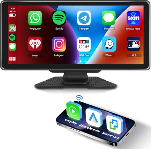 Hodozzy 10,36-Zoll Tragbares Autoradio Empfänger Wireless CarPlay & Android Auto, Bildschirm Touchscreen Bluetooth Radio Digital Media Receiver Airplay Mirror Link FM-Transmitter/AUX/TF Eingang