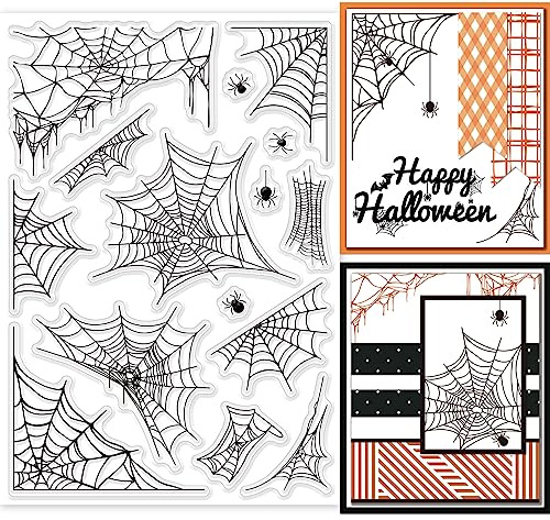 GLOBLELAND Halloween Spider Web Clear Stamps for DIY Scrapbooking Halloween Spiderweb Background Silicone Clear Stamp Seals Transparent Stamps for Cards Making Photo Album Journal Decoration