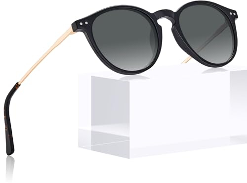 CARFIA Sonnenbrille Damen Herren Polarisiert Rund uv Schutz Retro Vintage Polarisierte Sonnenbrille Schwarz