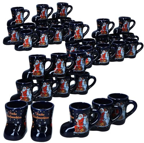 MamboCat Lot de 36 bottes de vin chaud bleu foncé avec anse I 200 ml calibré I Gobelets à vin chaud avec décoration de Noël et inscription pour 36 personnes I Tasse en céramique pour thé, lait de