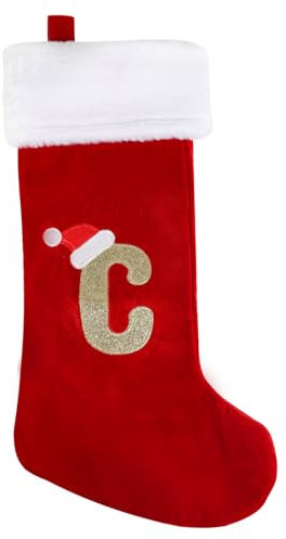 VEYLIN 20 Inch Christmas Stockings with Letters,Plush Christmas Stockings Large Embroidered Stockings Christmas Stockings for Kids/Adult Red Letter(C)