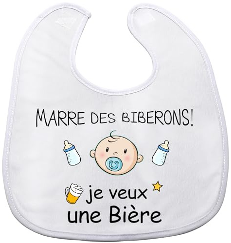 FUKPO Bavoirs Bebe(MARRE DES BIBERONS! je veux une Bière), Ajustable Bavoirs Bébé Coton Garçon Fille, Bavoir Personnalisé Naissance Bébé Cadeau Humoristique Original Blanc, Générique Grand, 37 x 23cm