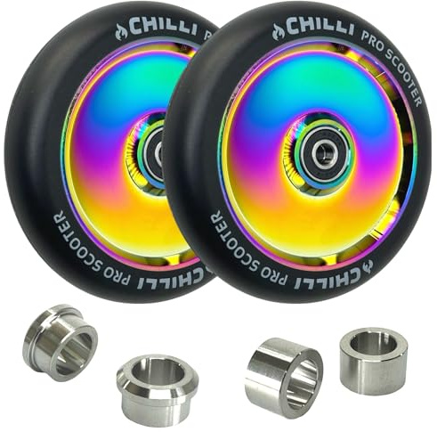 Ruedas Hollowcore Pro 120mm + espaciador de titanio solo para patinete Blunt Prodigy S6, S7, S8, S9, X, KOS S5, S6, Colt S5 (Rainbow Neochrome)