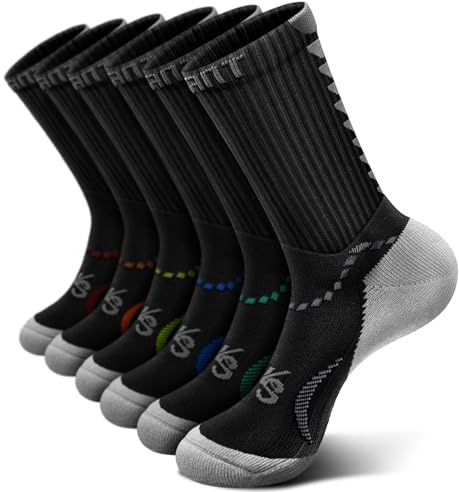 KEMISANT Calze Uomo 6 Paia, Calze da Corsa atletiche Compressione Wicking per Uomini Sport Escursionismo Pesca Suola Ammortizzata Supporto Dell'arco(6coppie,47-50)