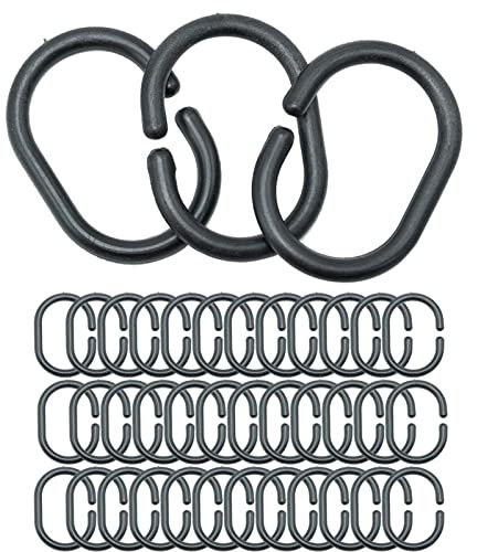 18 pz Anelli per tenda da doccia in plastica a forma di C Ganci per tenda da porta, tenda da finestra nero