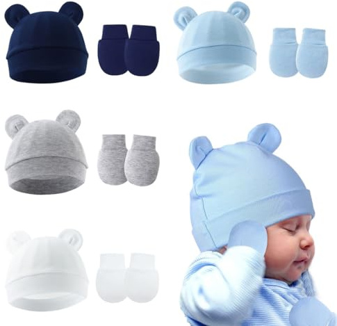 Sombrero de bebé lindo oso niño caliente otoño e invierno sombrero recién nacido sombrero y guantes Set