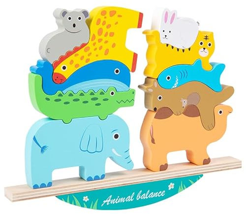 IFHDO Torre de Madera para Animales, Bloques Apilables, Educational Toy Set for Toddlers, Juguetes y Tablero para Apilar Figuras