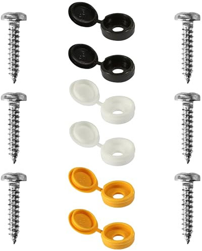 12 Pc Number Plate Screws & Caps – Universal Car License Plate Fixing Kit (Black, White, Yellow – 2 Each) – Rust‑Proof Plastic Caps & Bolts, Easy DIY Install
