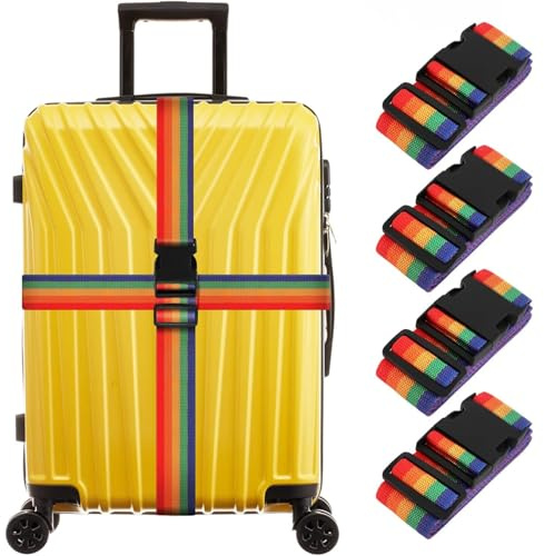 4pcs Luggage Straps for Suitcases,Packing Belts Adjustable Bag Strap | Heavy Duty Luggage Straps,Case Strap for Suitcase Straps,Travel Accessories,Luggage Belt with Quick Release Buckle,Rainbow